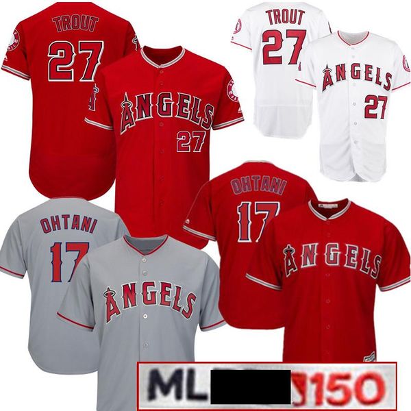 

los angeles 27 mike trout 17 shohei ohtani # angels jersey men's majestic white red grey retro 150th, Blue;black