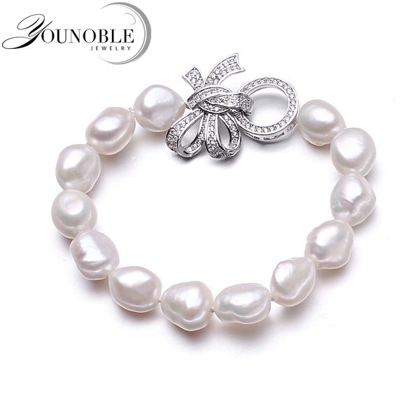 

charm baroque freshwater pearl bracelets for women,white real natural pearl bracelet jewelry girlfriend birthday, Golden;silver