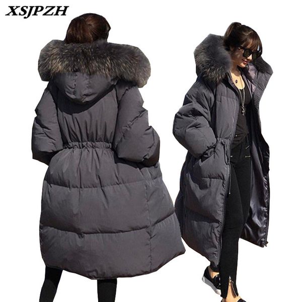 

xsjpzh2018 new women coat winter white duck down jacket thick full loose plus fertilizer to increase 200 pounds fat sister sh163, Black