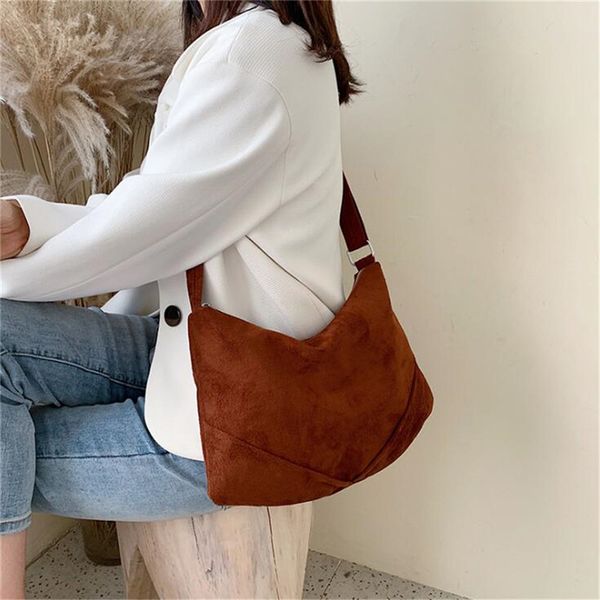 

2020 retro matte suede crossbody bags for women strap shoulder bag lady soft pu solid color small messenger bags