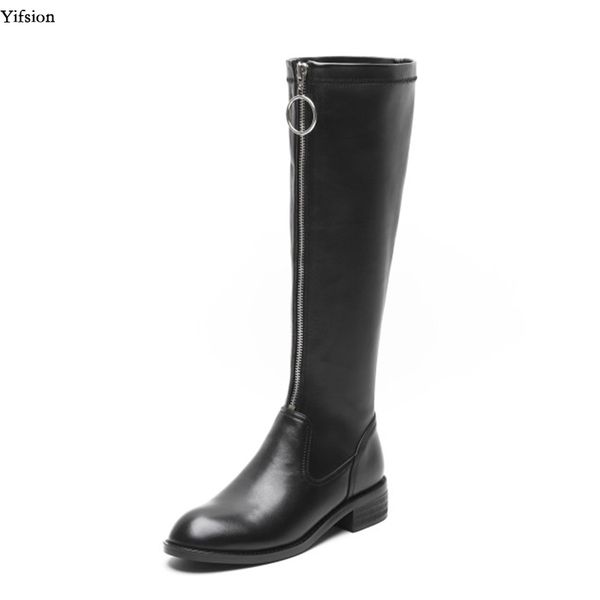 

yifsion new fashion women winter knee high boots square low heels boots nice round toe black party shoes women us size 3-9