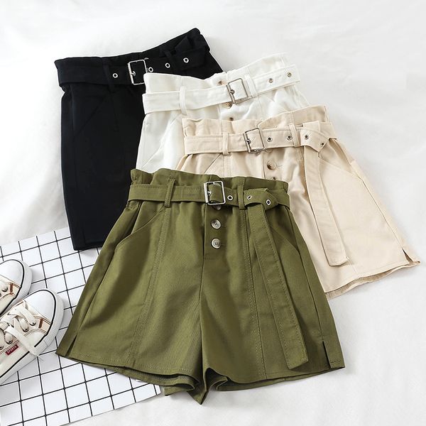 

shorts women korean high waist shorts plus size casual straight vintage streetwear harajuku short pants women with sashes g495, White;black