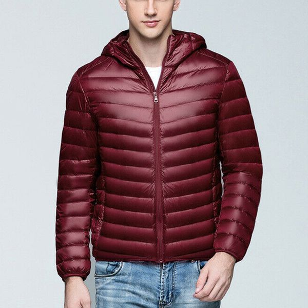 

mens casual foldable coats hooded duck down outwear lightweight jackets, Black