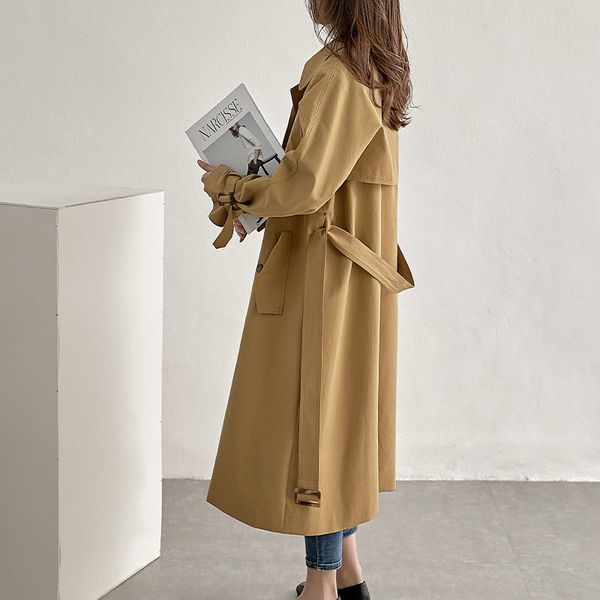 

new khaki trench coat women spring autumn mid-length temperament british style casual windbreaker coat bandage outerwear r81, Tan;black