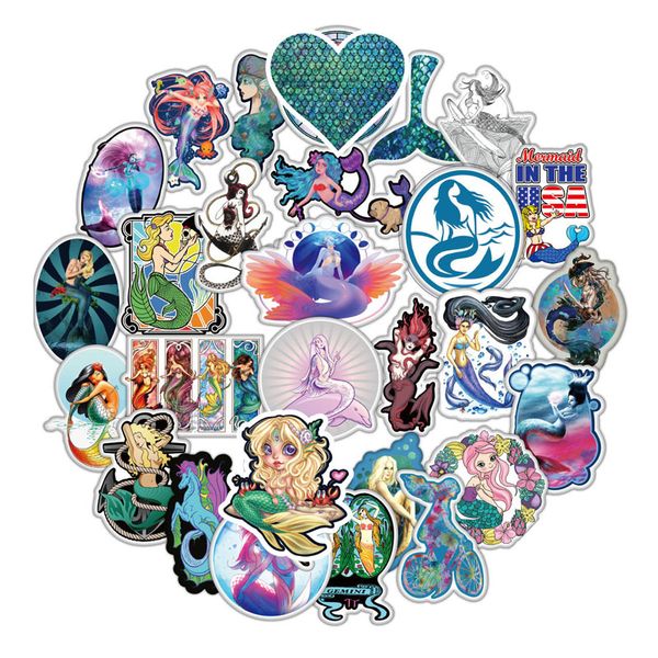 

50 pcs/pack cartoon mermaid stickers for luggage skateboard motorcycle stickers waterproof beauty gift applique for fid sickers
