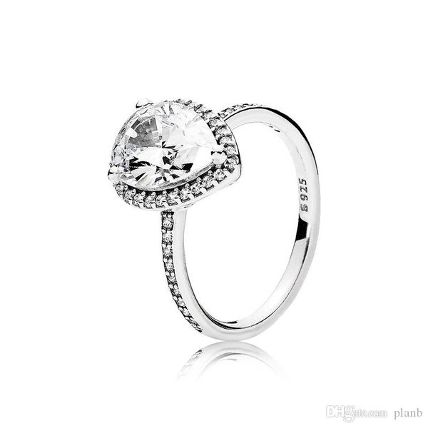 

real 925 стерлингового серебра падение tear cz бриллиантовое кольцо с логотипом оригинальной коробке ювелирных изделий pandora fit обручальн, Slivery;golden