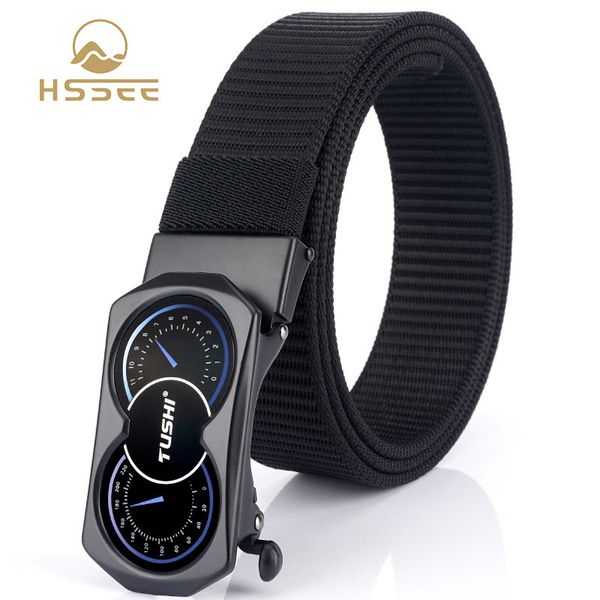 

waist support hssee 3mm soft real nylon men's tactical belt hard zinc alloy automatic buckle combat equipment training official authent, Black;gray