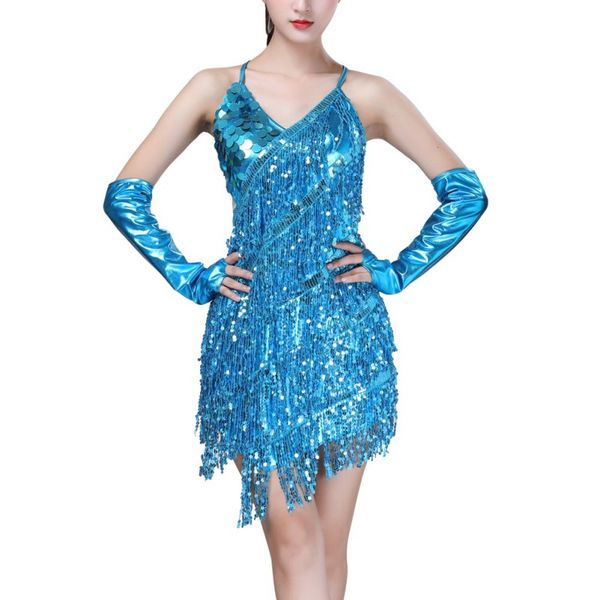 

women lace latin dance wear sequined sling halter latin dance dress tassel costume mini dress, Black;red