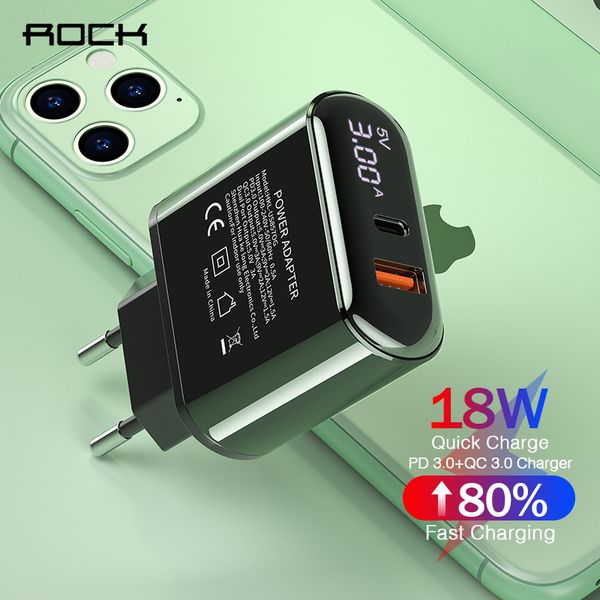 

rock quick charge usb charger qc 3.0 pd fast charging led display phone charger for iphone samsung huawei xiaomi type c adaptor