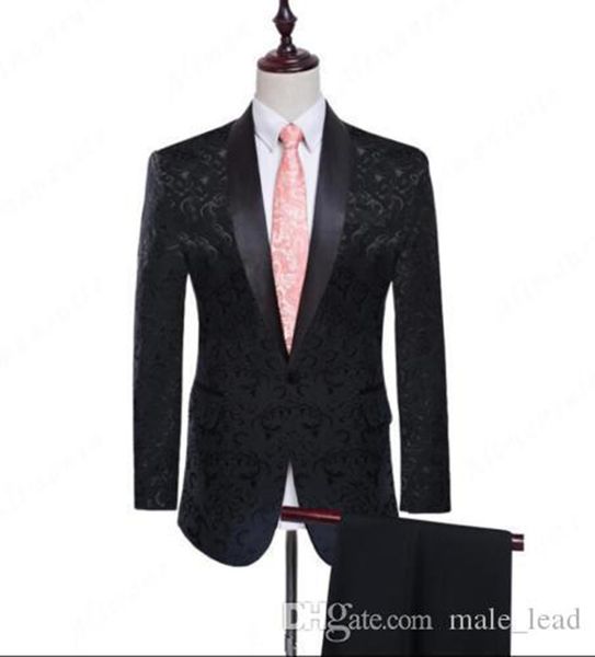 

мода жаккарда groom tuxedos шаль лацкане groomsmen mens свадебное платье человек куртка blazer пром dinner 2 шт костюм (куртка + штаны + tie, Black;gray