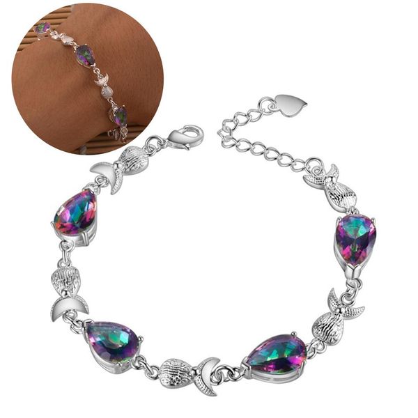 

multicolor unique teardrop cubic zirconia fish charm women bracelet bangle jewelry gift women fashion party jewelry charm, Black