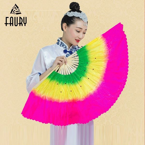 

costume two side yangge dance fan performance gradient color square stage prop silk dance fan decoration ideal competition, Black;red