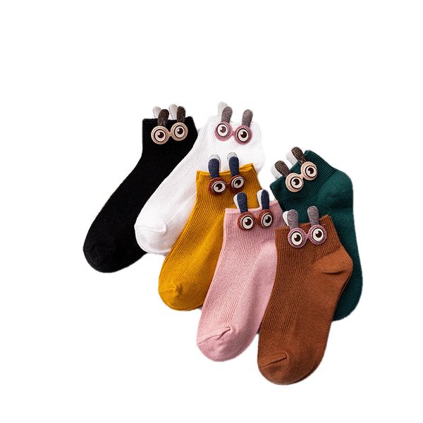 

spring summer female leisure cotton cartoon stereoscopic eye short tube sock breathable solid color stripe, Black;white