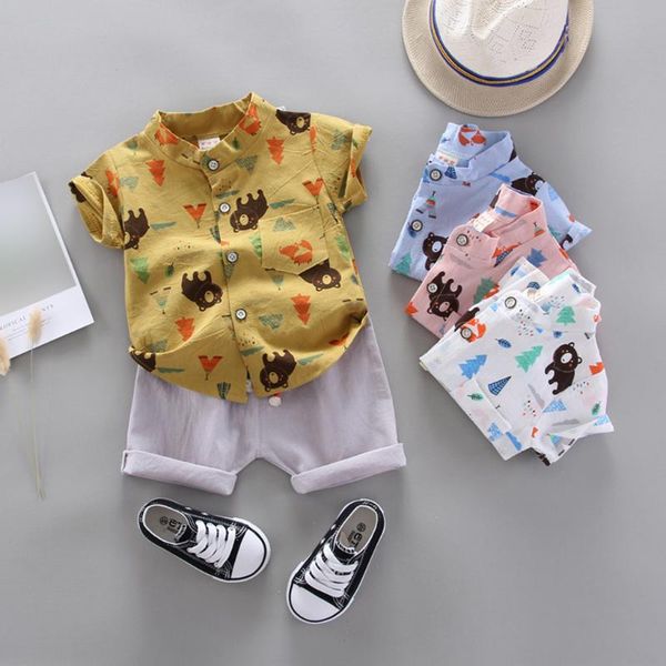 

toddler baby clothes set kids boys cartoon print t-shirt shorts sleeve gentlement set summer outfits casual clothing sets, White
