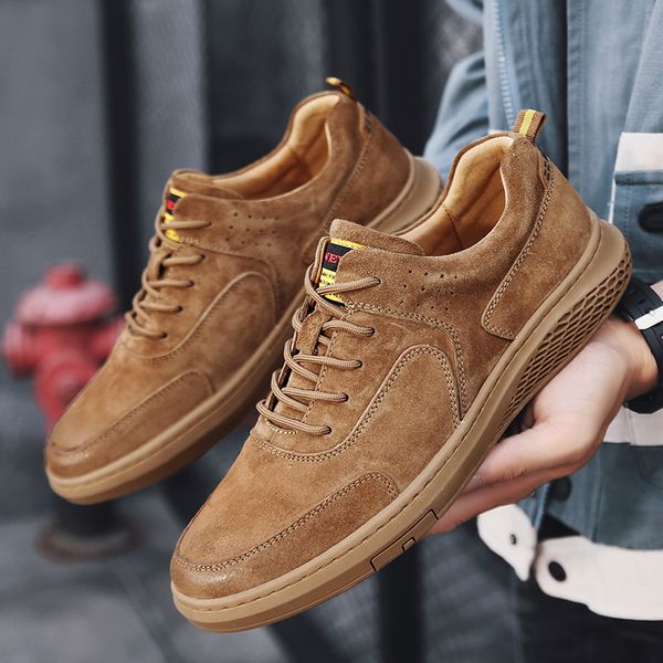 

all casual men's sneakers soft bottom outdoor leisure men's shoes breathable pig suede walking shoes fashion flats, Black