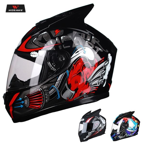 

wosawe full face helmets abs winter warm double visor racing motorcycle helmet moto motorbike helmet safety head protection