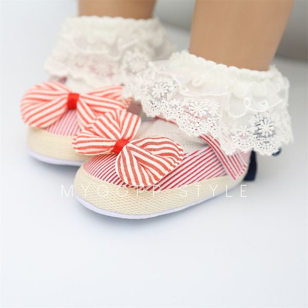 

baby girls fashion hook&loop toddler first walkers bow knot striped cute bow baby soft bottom non-slip toddler princess shoes