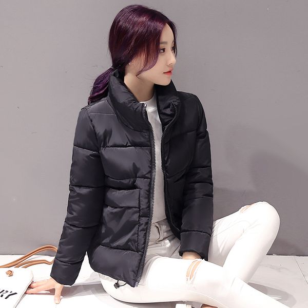 

women's down & parkas collar women zipper stand winter pockets cotton outerwear female loose slim fashion comfortable concise style zx1, Black