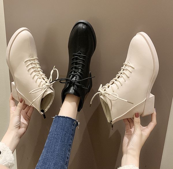 

women winter boots genuine leather brand classic luxury british lace-up ladies black beige martin boots casual shoes