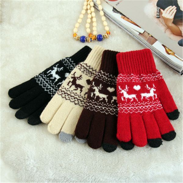 

new arrive women cotton knitted winter fashion gloves mittens elk female thick warm solid screen soft luvas handschoenen dames, Blue;gray