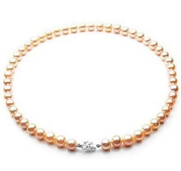 

hermosa 9-10mm mar del sur oro rosa collar de perlas 18 "plata", Silver