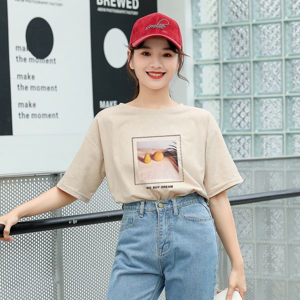 

a13 [photo shoot 6535 lycra] интернет celebrity с коротким рукавом harajuku ветер cec красивая картина маслом сыпучие-fit футболки женские i, White