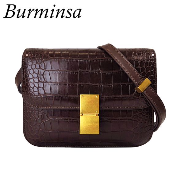 

burminsa крокодил box женщина плечо сумки малых площади дама сумка ретро женский crossbody new 2019