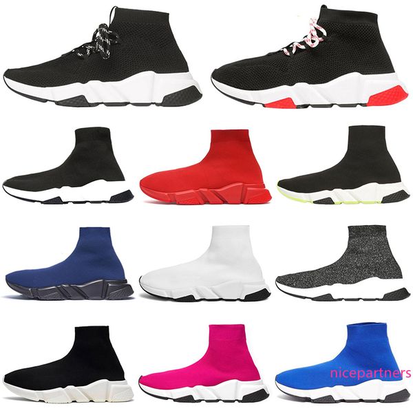 

2020 designer luxury sock shoes speed trainer men women black white blue glitter pink flat socks fashion mens trainers runner sneakers