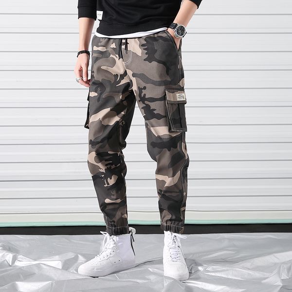 

2019 new arrival men's side pockets cargo pants harem pants camouflage, Black