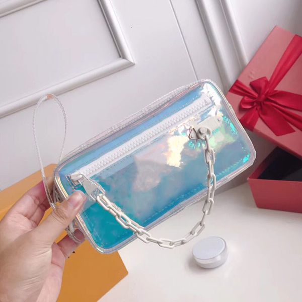 

b men bags laser flash pvc chain shoulder bag handbags transparent duffle bag brilliant colour luggage travel crossbody bag