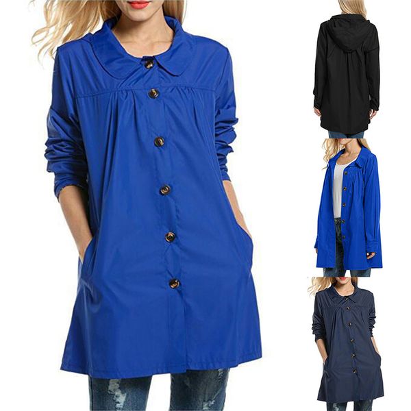 

women outdoor jacket solid waterproof coat 2019 spring autumn windbreaker female long button coat chaqueta impermeable mujer, Black;brown