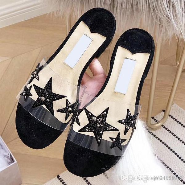 

the latest womens rhinestones low heel slippers stars designer work summer womens sandals dress shoes classic trend fashion big name qw, Black