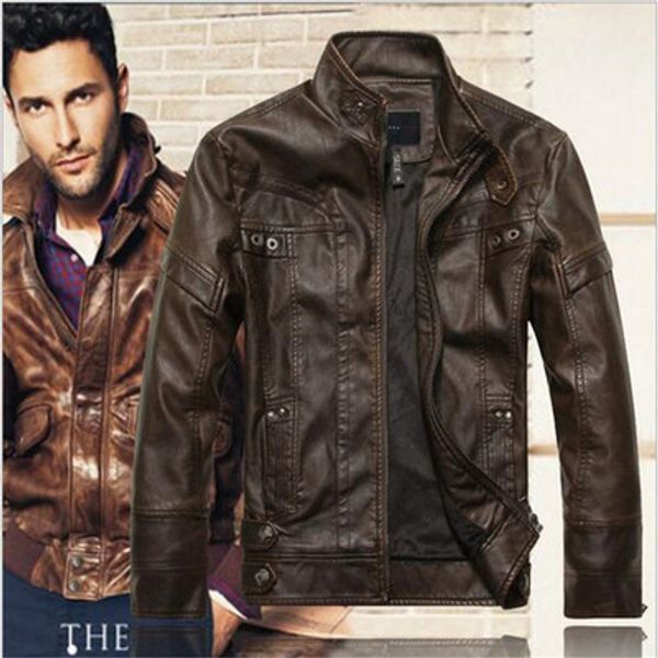 

new arrive motorcycle leather jacket men men's leather jackets jaqueta de couro masculina mens leather coats, Black