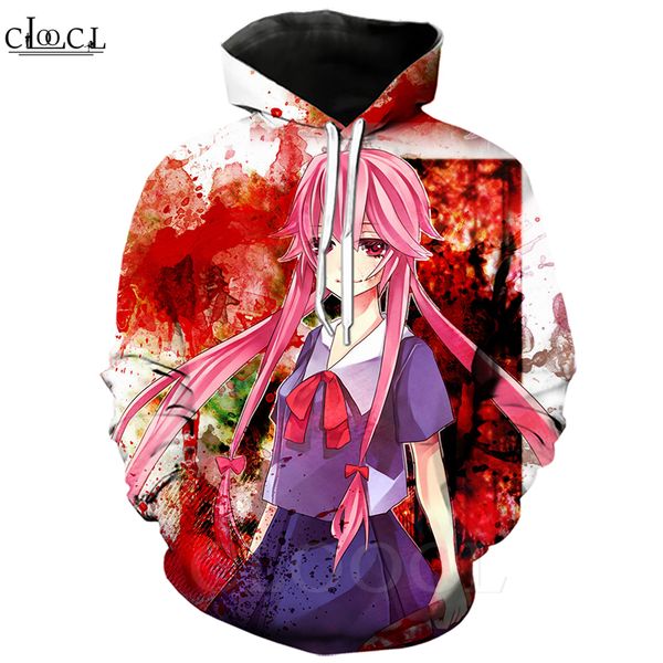 

2020 новый стиль аниме future diary hoodie 3d печати unisex gasai юно толстовка мужская одежда хип-хоп streetwear с капюшоном пуловеры, Black