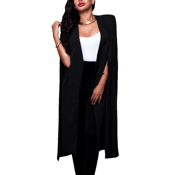 

womens loose long cloak blazer cape trench cardigan coat open front split sleeve coat ssa-19ing, White;black