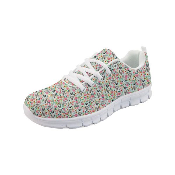 

thikin 2020 spring shoes lace-up flats women summer travel mesh shoe cute schnauzer pattern sneakers custom zapatos de mujer, Black
