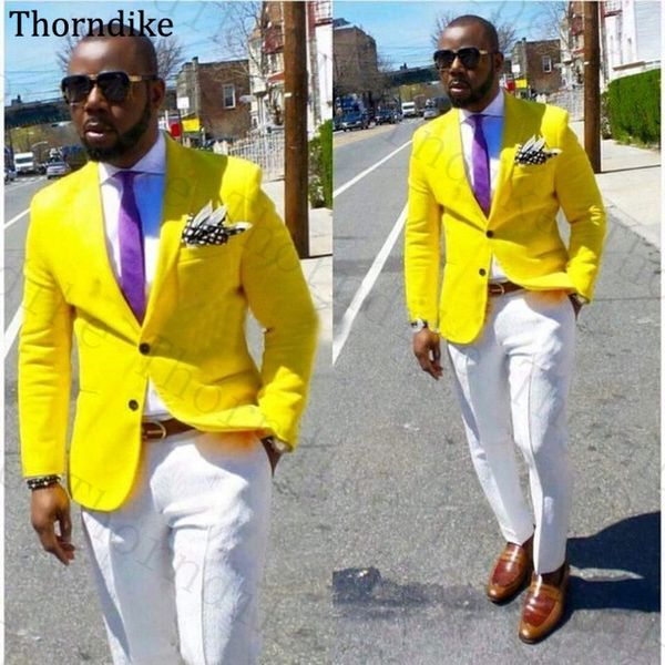 

thorndike notched lapel yellow party suit for men spring casual elegant wedding men suits 2 piece white formal business suis, White;black
