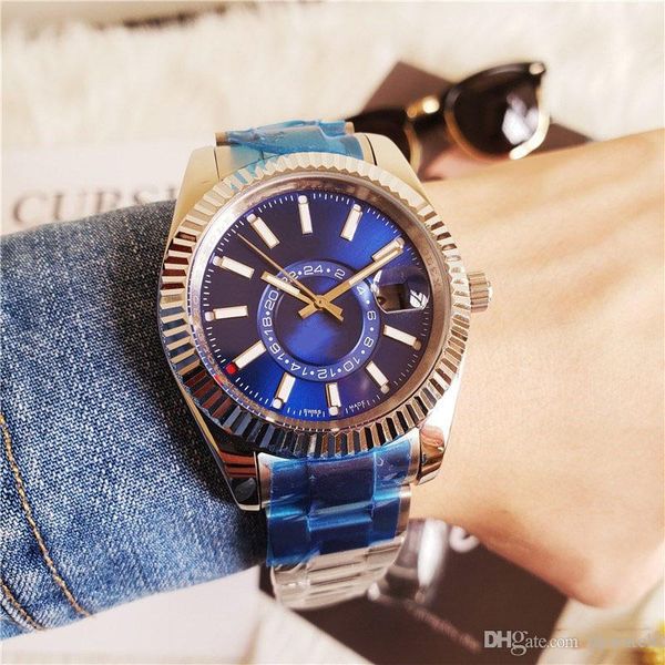 

stainless steel waterproof mens luxury watch model sky dweller blue dial 42mm mens automatic movement mechnical designer watch, Slivery;brown