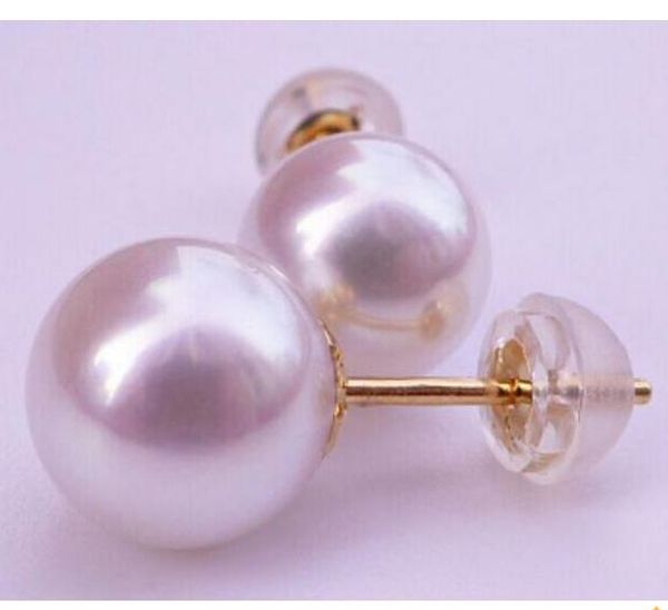 

round 12mm natural white shell pearl earrings gold accessories, Golden;silver
