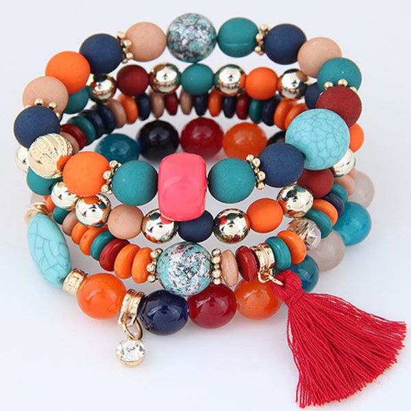 

european and american wild candy beads fringed temperament multilayer bracelet bracelet jewelry, Black