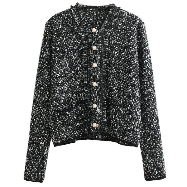 

women's sweaters apring/autumn designer women knitted jacket slim outerwear luxury sweater pearl button tassel cardigan runway high end, White;black