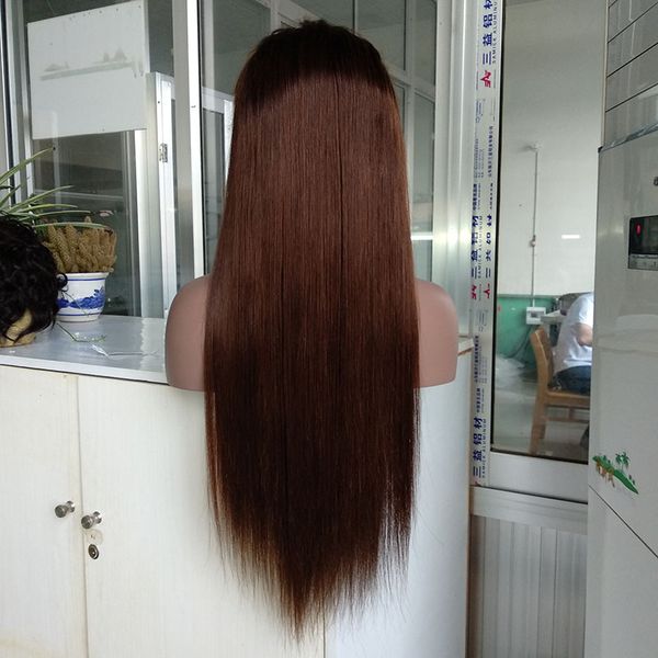 

22 inch medium density brazilian remy hair lace front wigs #4 color, silk straight full lace wig with baby hair in stock, Black;brown