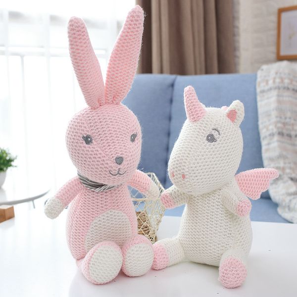 

dropship baby rattle unicorn soft knitted stuffed animals doll toy children sleeping mate baby shower rattle gift t200429