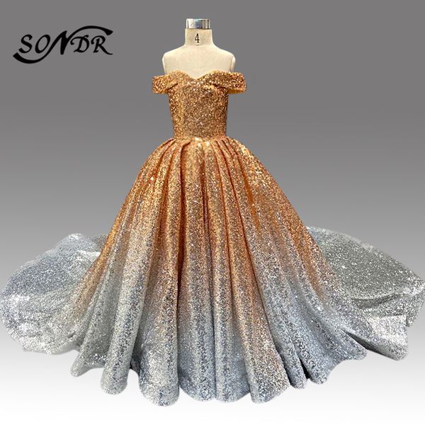 

girl's dresses sparkling flower girl dress ht081 off the shoulder kids wedding party gradient sequined long pageant ball gowns for girl, Red;yellow