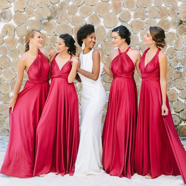 

elegant satin convertible long bridesmaid dresses 2019 ruched a line maid of honor gowns wedding guest evening prom wear bm0929, White;pink