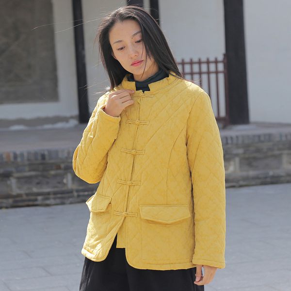 

women chinese style parkas long sleeve stand winter female coats 2019 new button solid color warm women parkas coats, Black