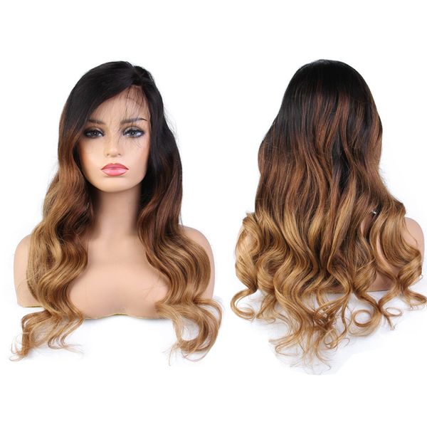 

brazilian remy wavy lace front human hair wigs for black women ombre blonde brown deep part lace front wig ing