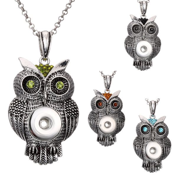 

2020 new owl necklace ginger snap jewelry 18mm 4 colors pendant popper jewelry vintage with chain, Silver