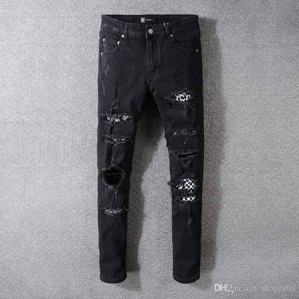

2020ss hip-hop men's wear light blue hole jeans hole zipper fashion denim men's decoration hole jeans men's pants py17