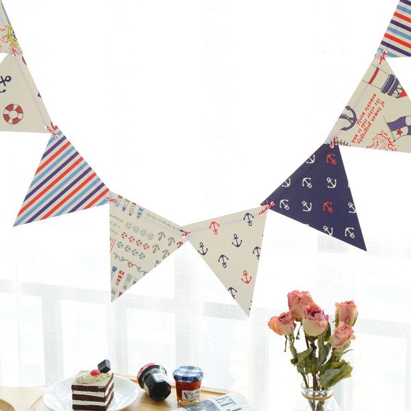 

1set blue navy theme paper board bunting flags banner for baby shower birthday party home decoration kids room pennant garland